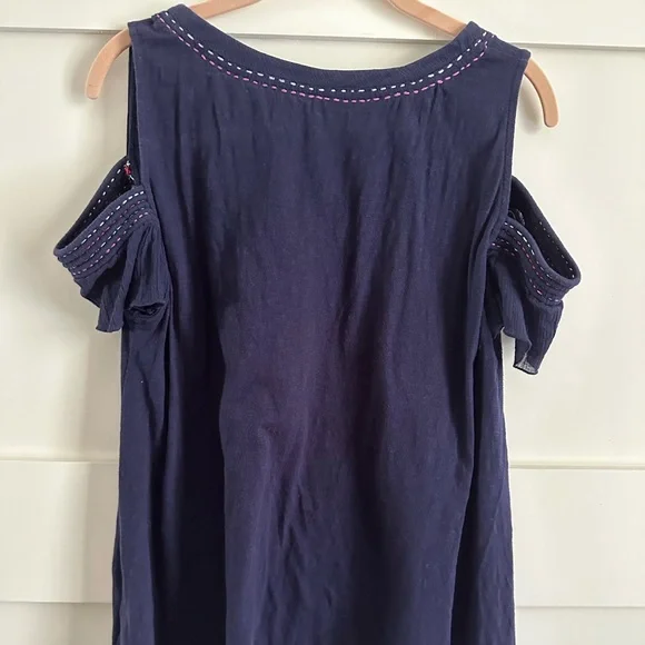 Anthropologie Akemi & Kin Salma Navy Blue Cold Shoulder Top - Picture 3 of 7
